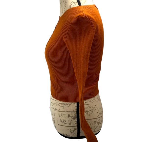 Forever 21 Orange Ribbed CrissCross Detailing Sweater Size S - Picture 2 of 5